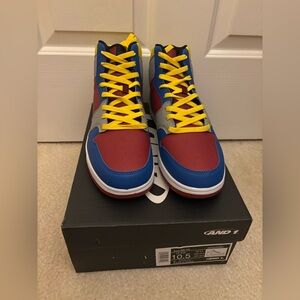 AND1 Men's Red and Blue High-Top Sneakers